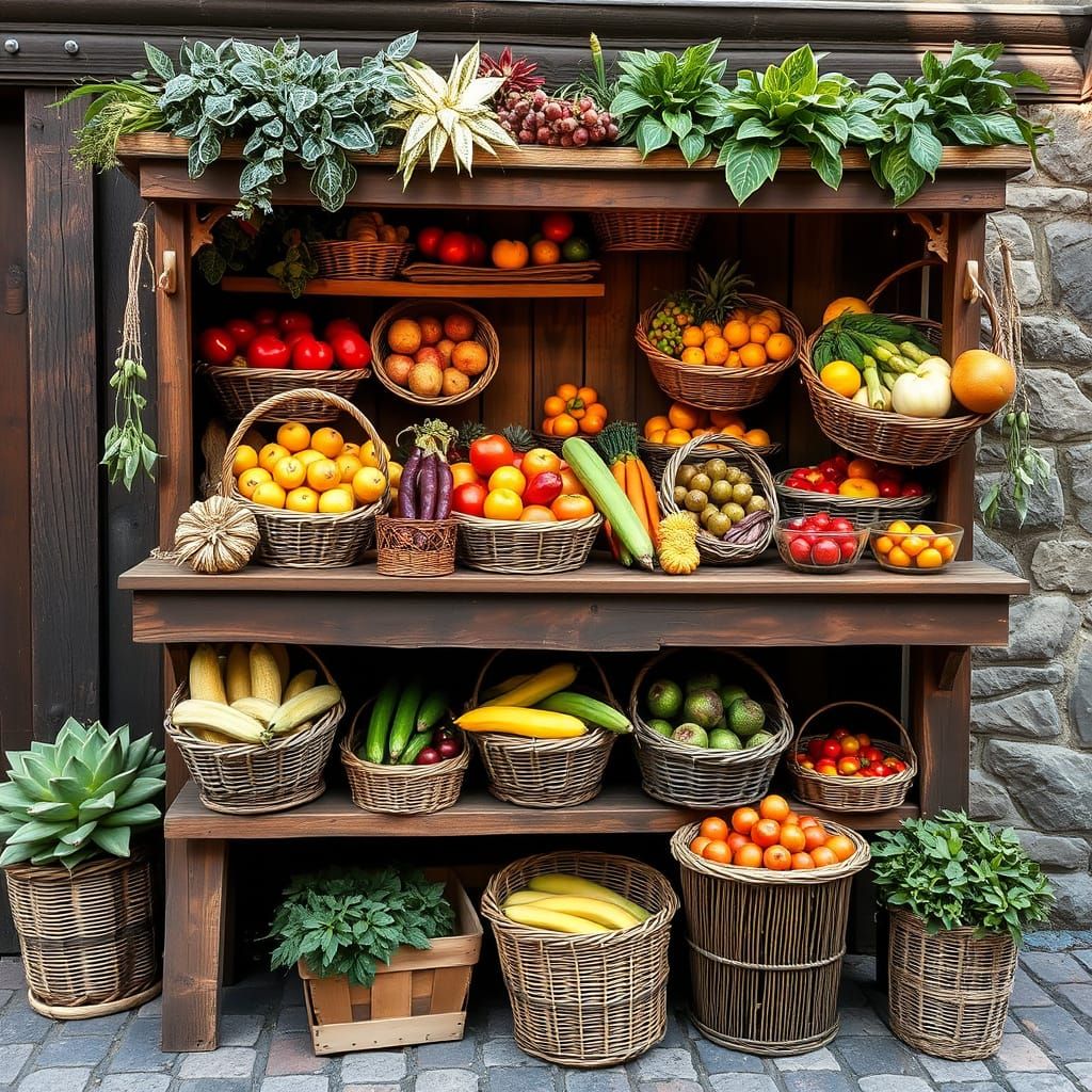 Wooden Fruit Stand in a Surrealist Style