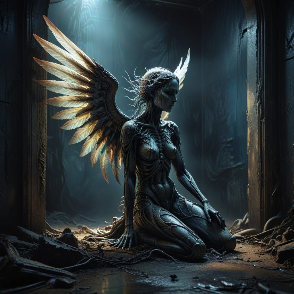 Ethereal Angel Tormented by Darkness