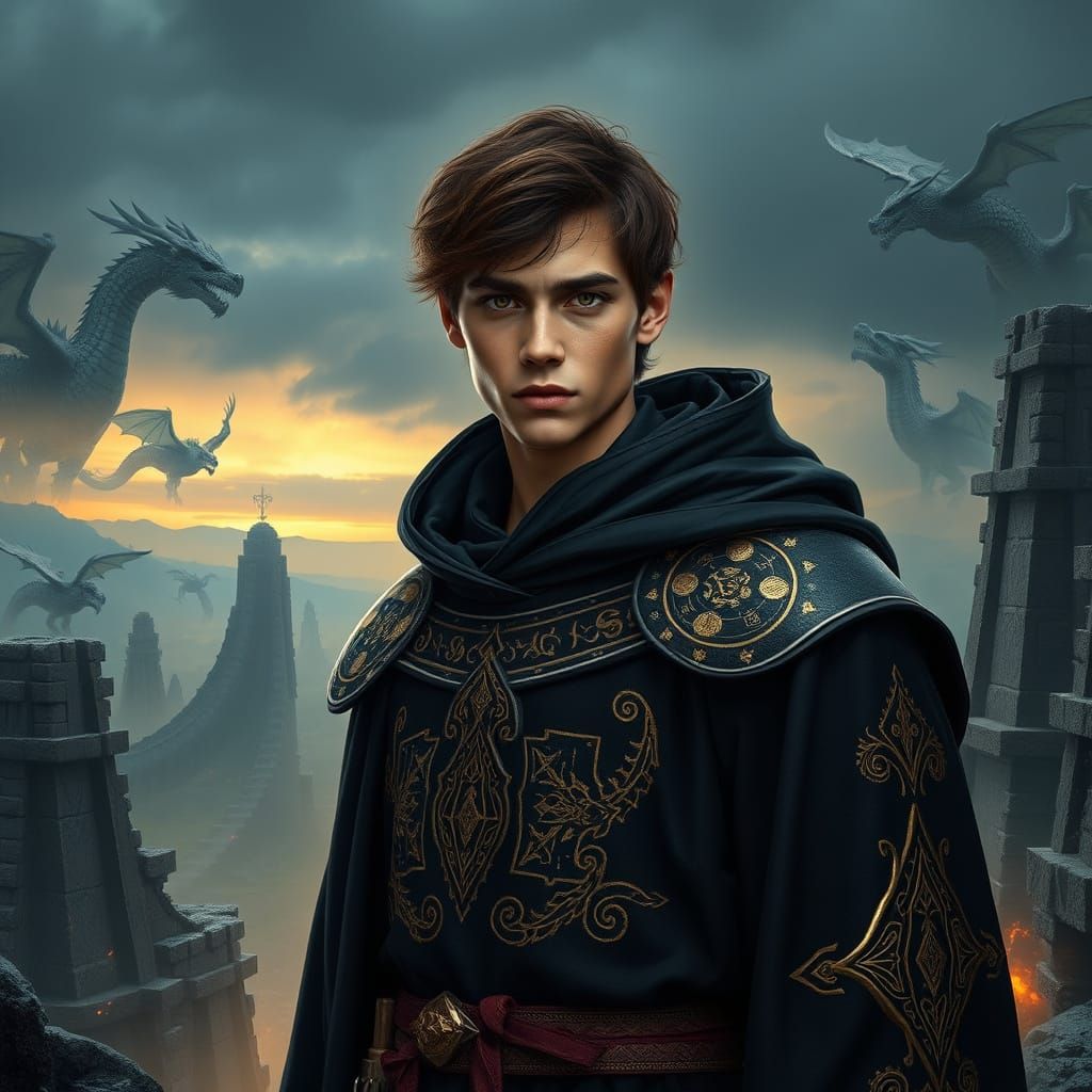 Dragon Priest in Nordic Ruins, Industrial Fantasy Style