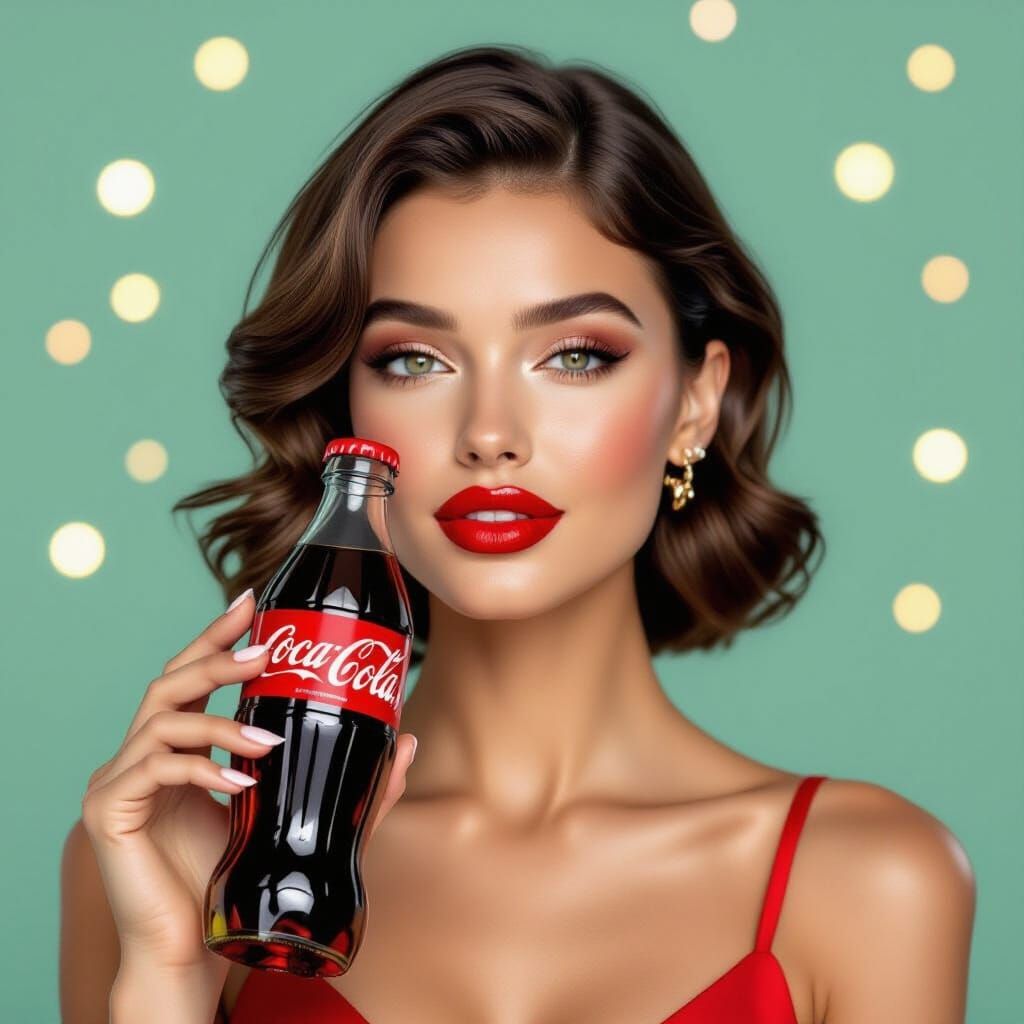 Stunning Model with Coca-Cola in Hyperrealistic Photo