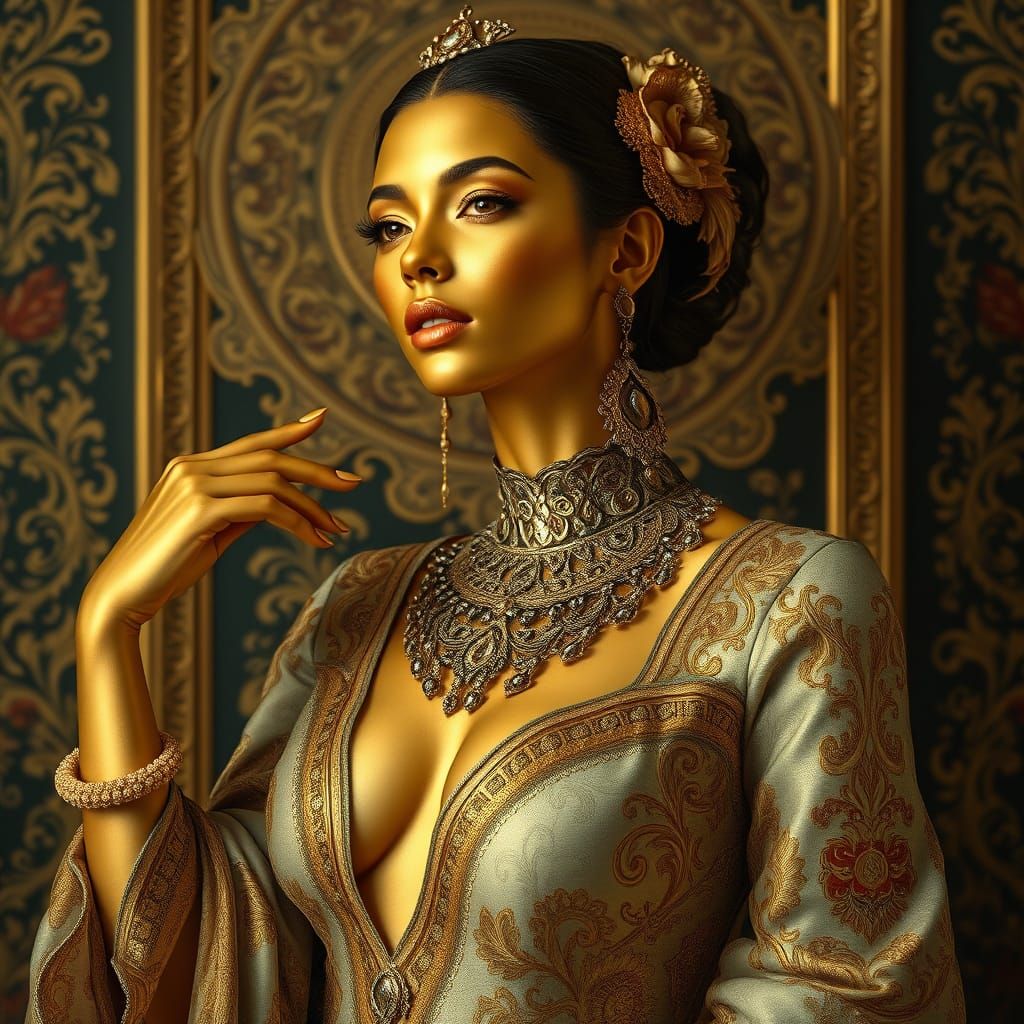 Golden Skinned Woman in Art Nouveau Style