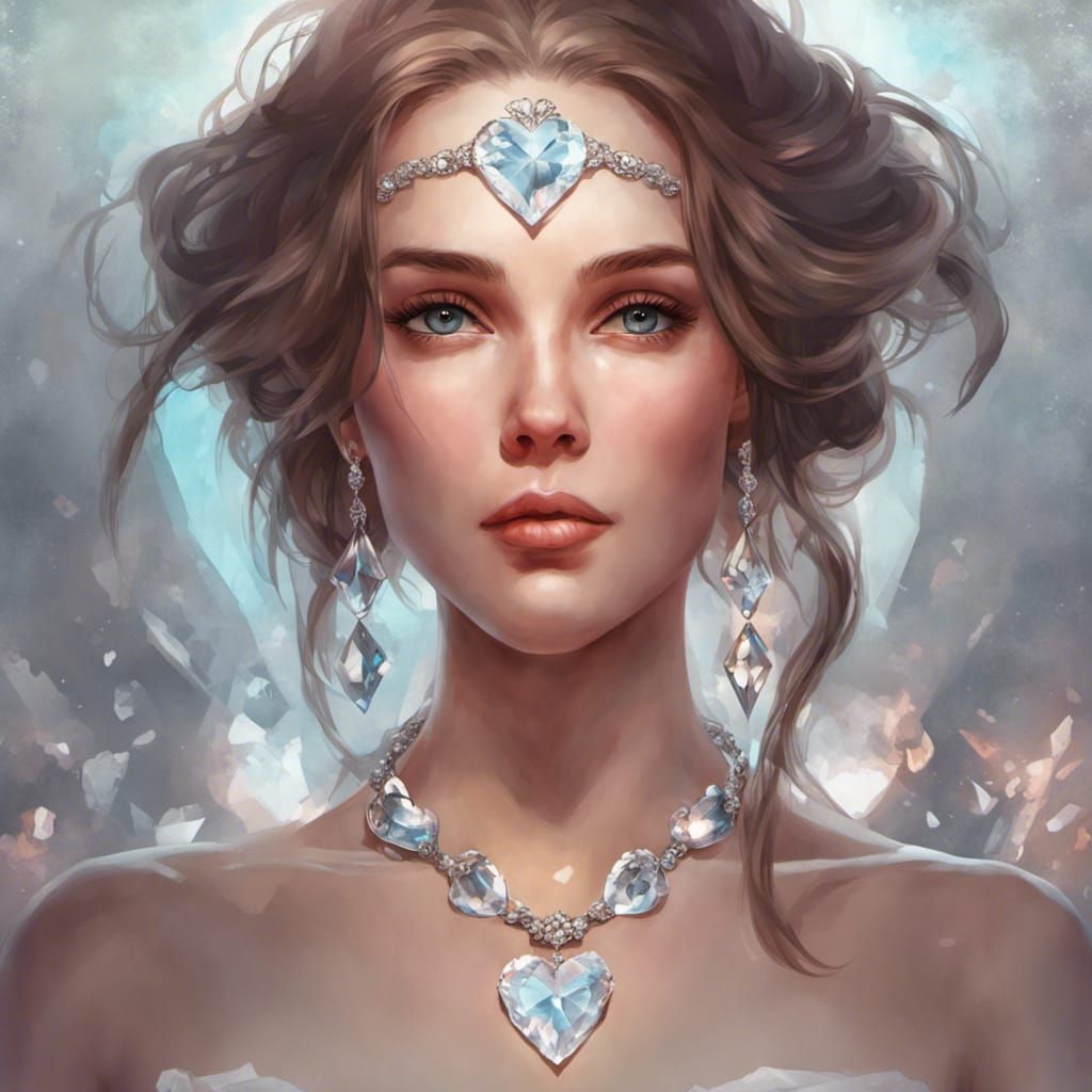 Romantic Portrait of Woman with Diamond Heart Necklace