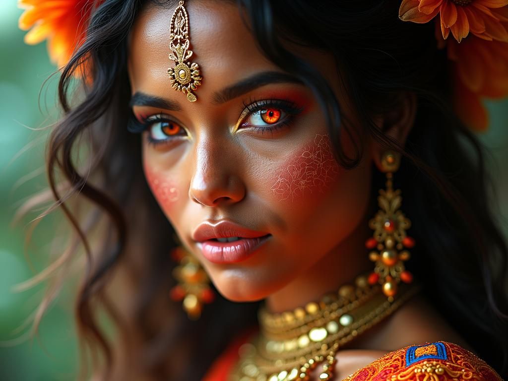 Curvy Colombian Woman with Cyberpunk Details in HDR Portrait