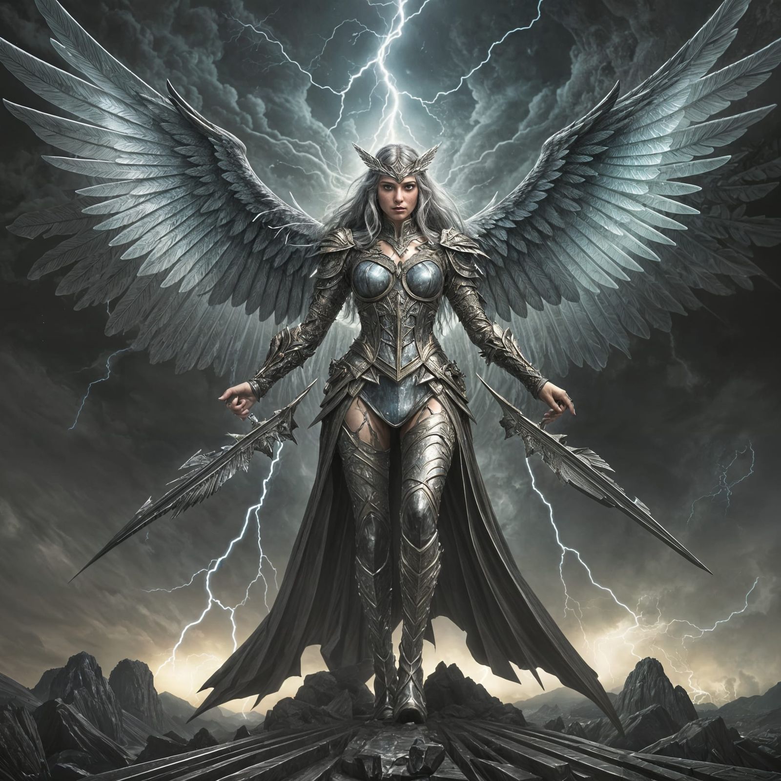 Crystal Valkyrie in Electric Storm: Masterpiece Art