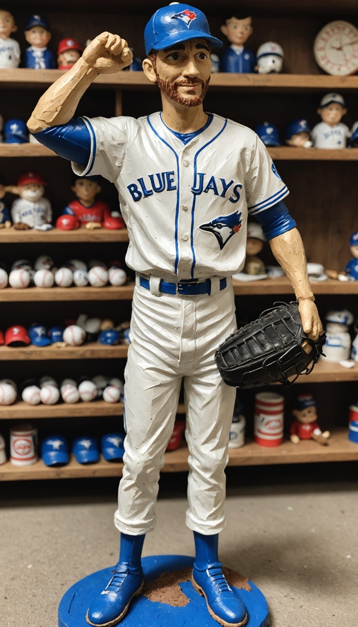 Paper Mache Baseball Player Celebrates World Series Victory