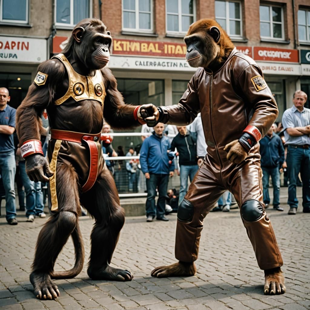 Boxing Chimp Poses in Berlin, Germany