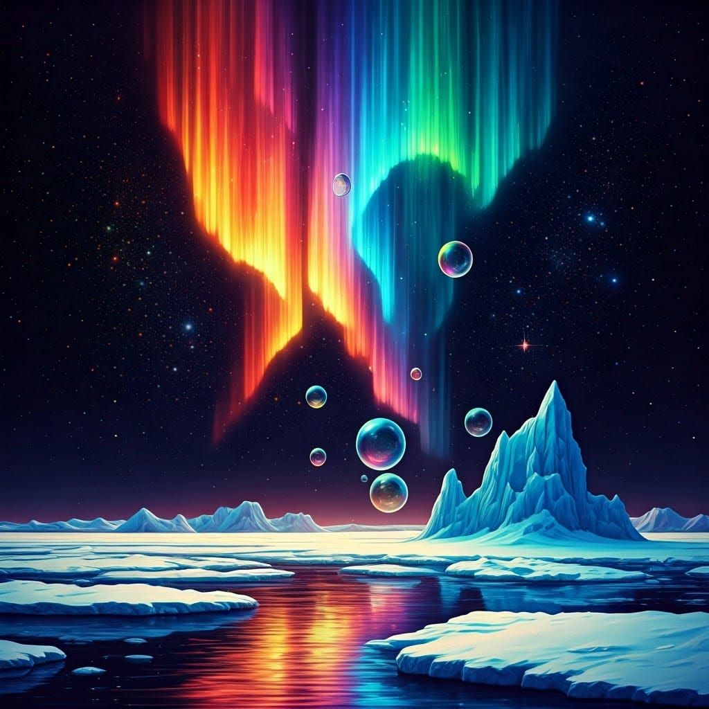 Neon Aurora Over Iridescent Arctic Ocean