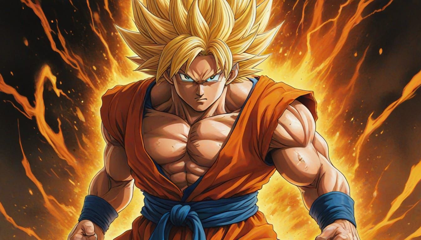 Majestic Super Saiyan Goku Radiates Intense Energy