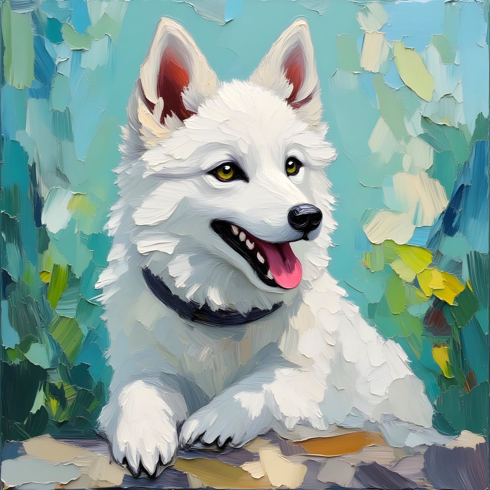 American Eskimo Dog as Impasto Painting