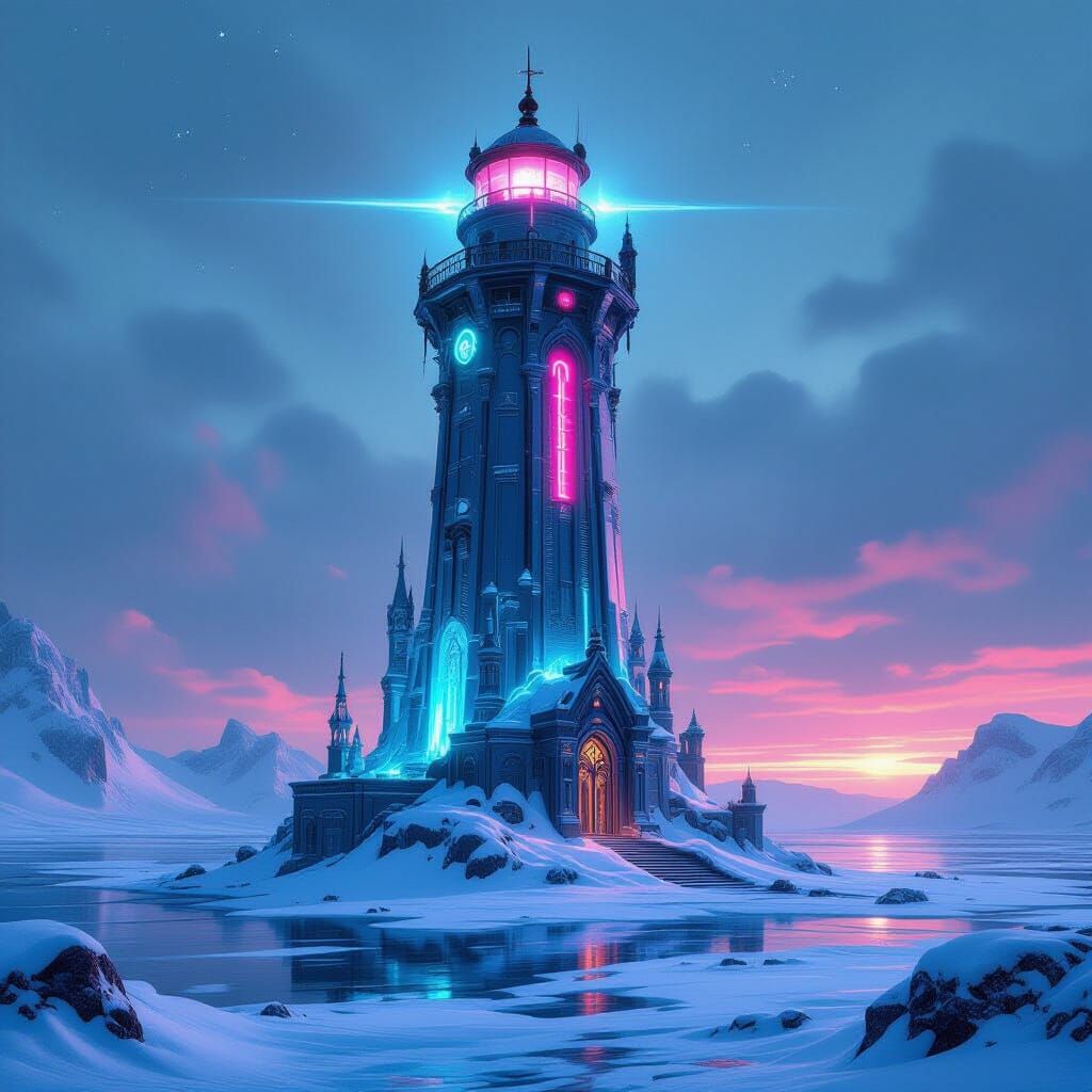 Ice Lighthouse with Biomechanical Details in 8K