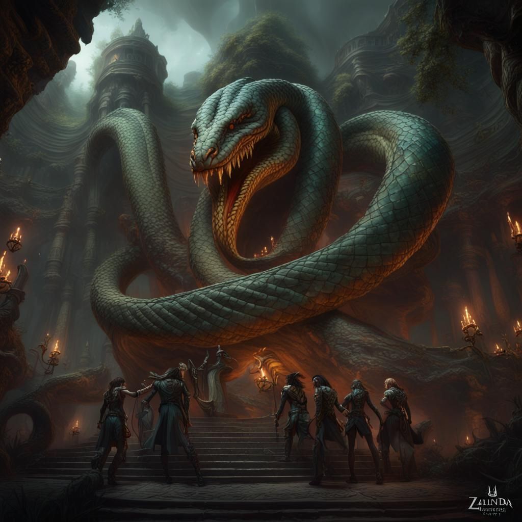 Zalindra's Serpent Cult: Detailed Matte Painting
