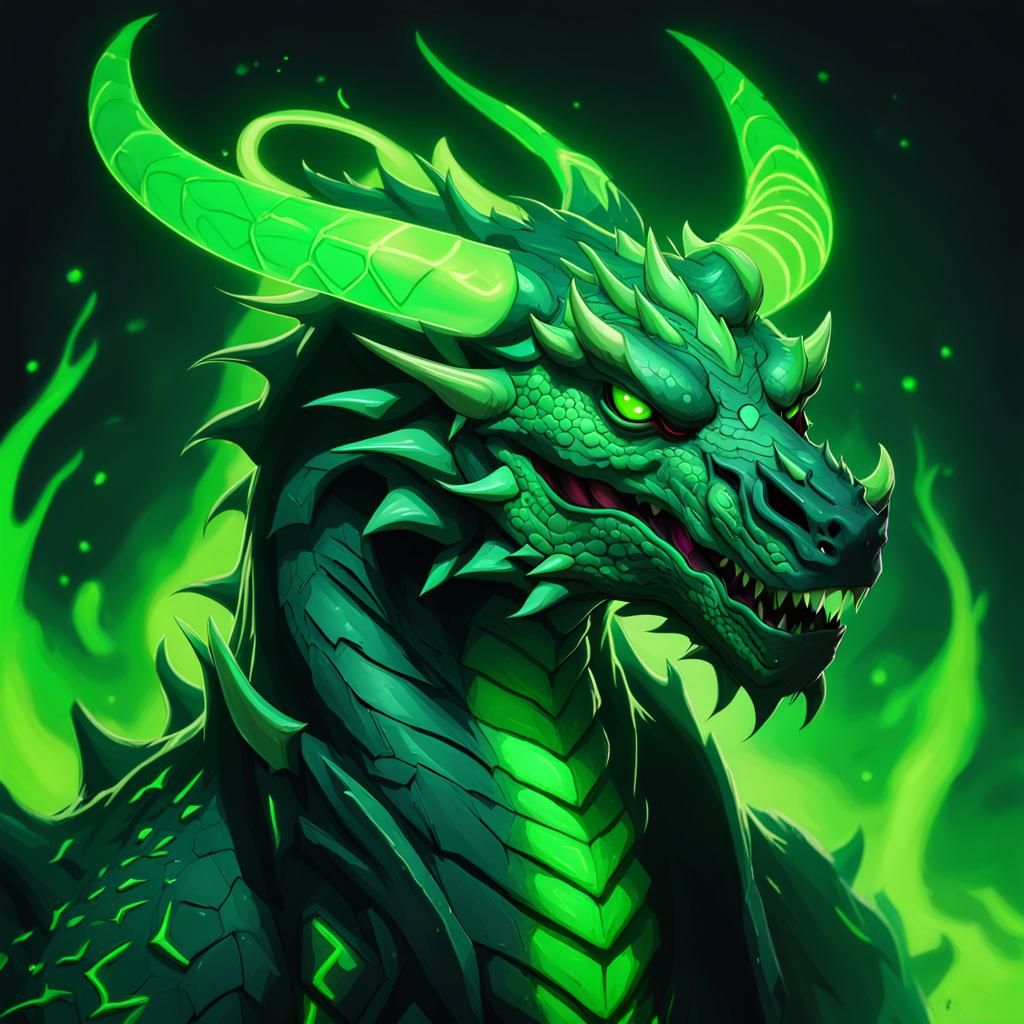 Neon Demon Dragon Portrait in Anime Art Style