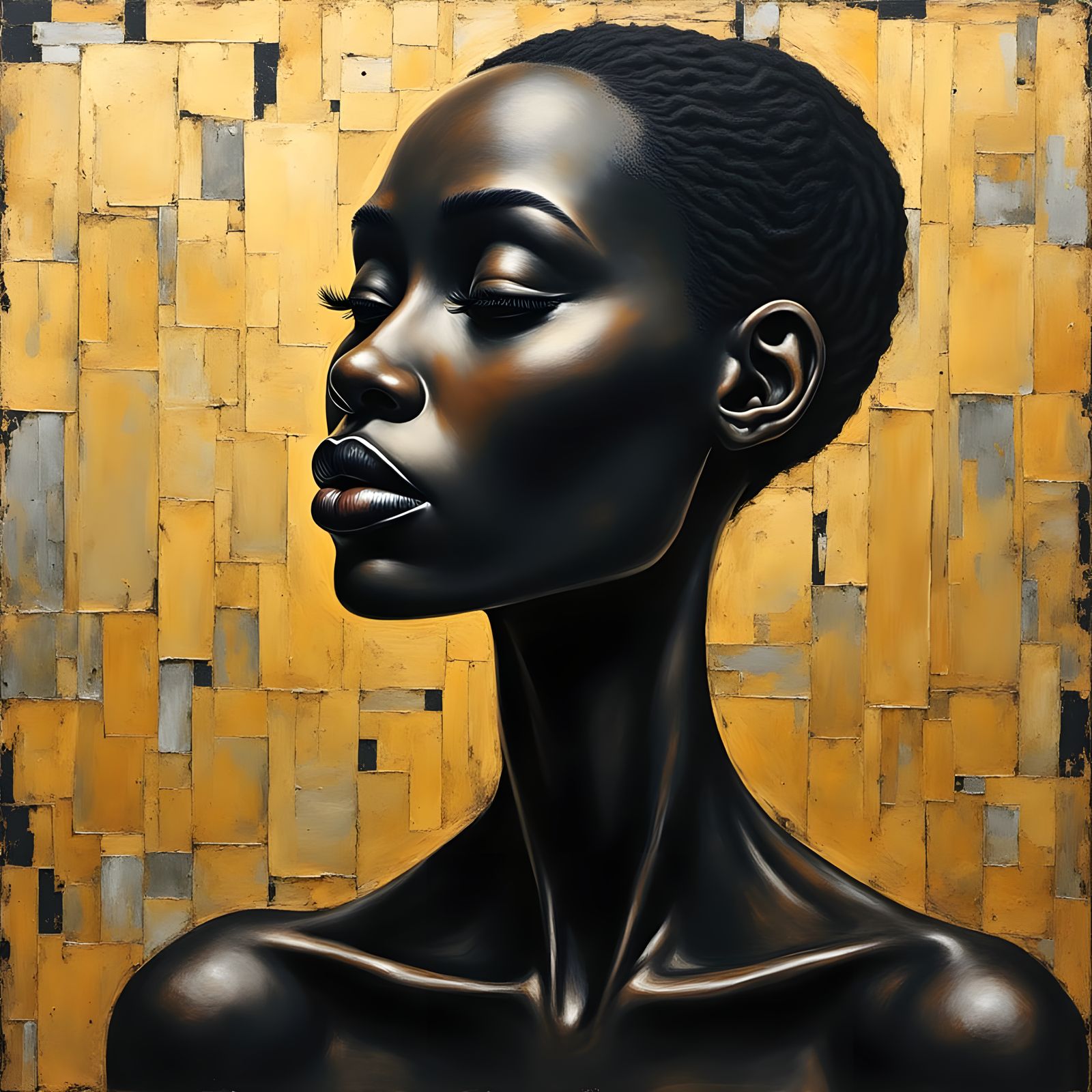 Expressionist Golden Black Woman Portrait