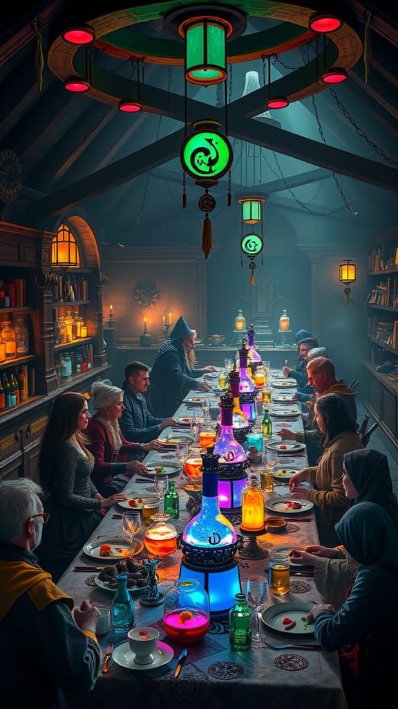 Fantasy Feast: Diverse Characters in a Magical Dining Hall