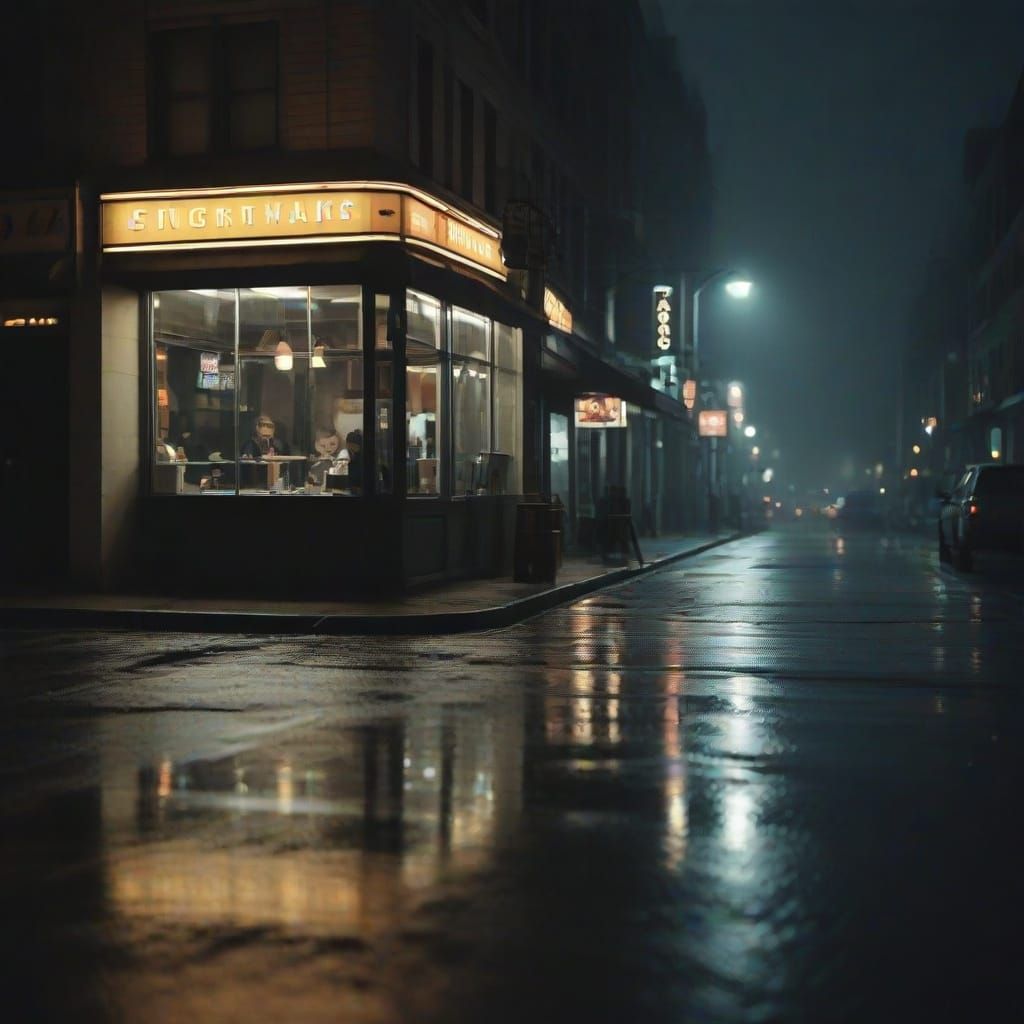 Film Noir Diner Scene on a Rainy City Night