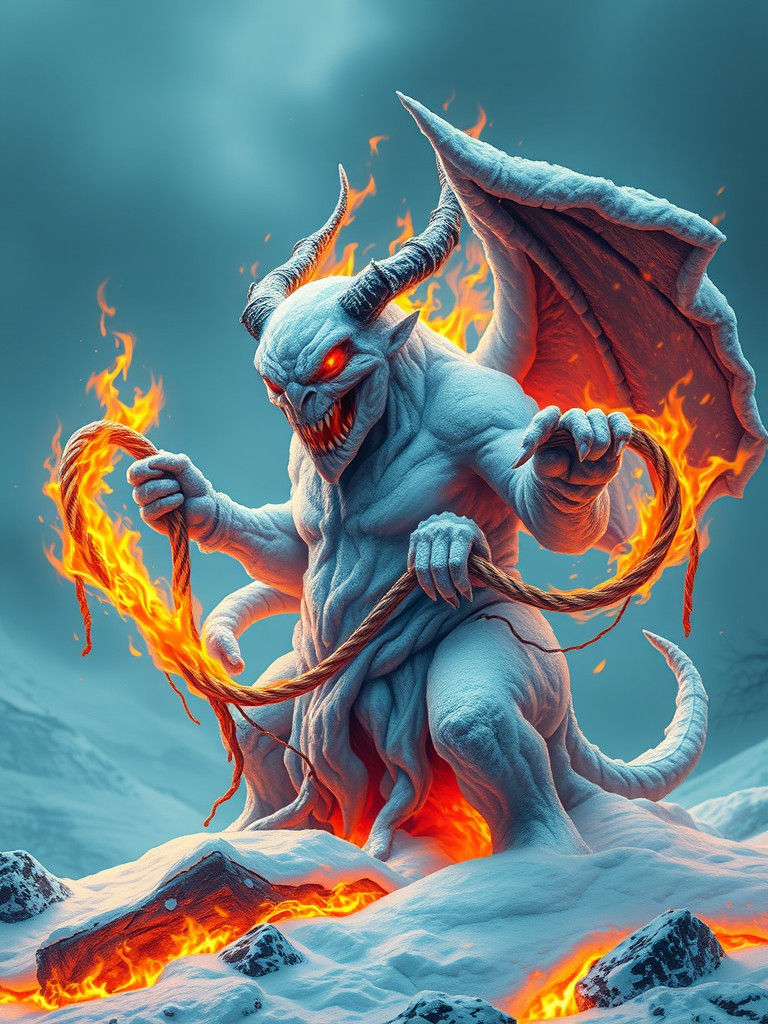 Fiery Balrog Snowman Wielding Whip of Fire