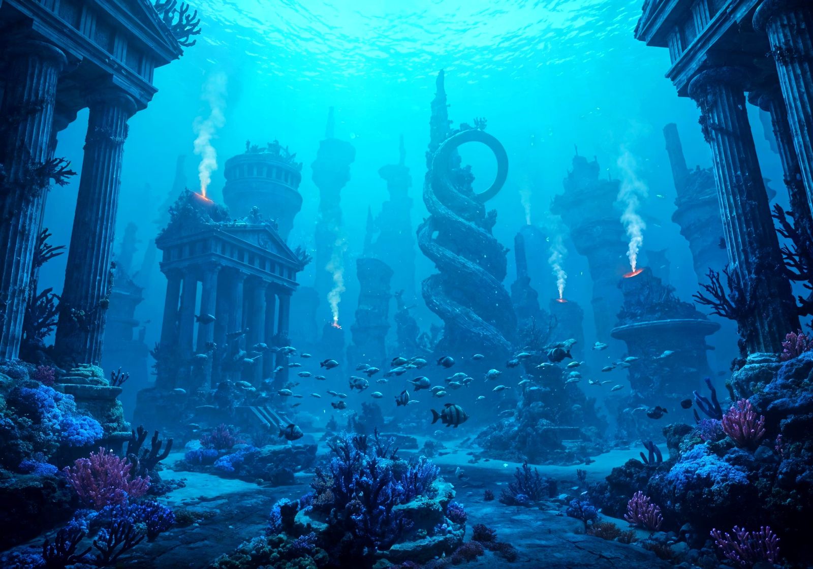 Sunken Metropolis of Bioluminescent Coral