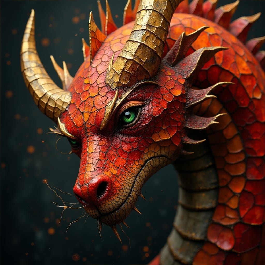 Crimson Dragon Head in Detailed Realism