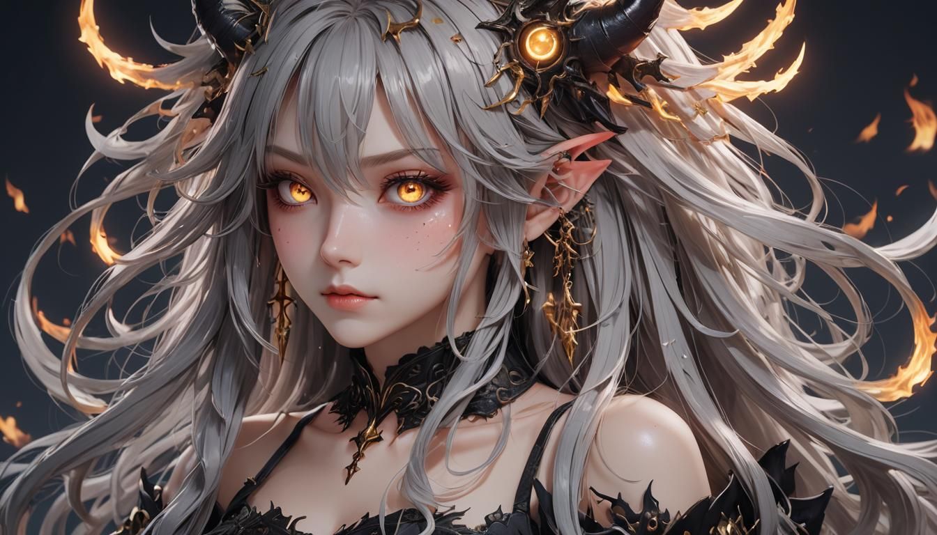 Detailed Demon Witch with Glowing Eyes in Anime Style