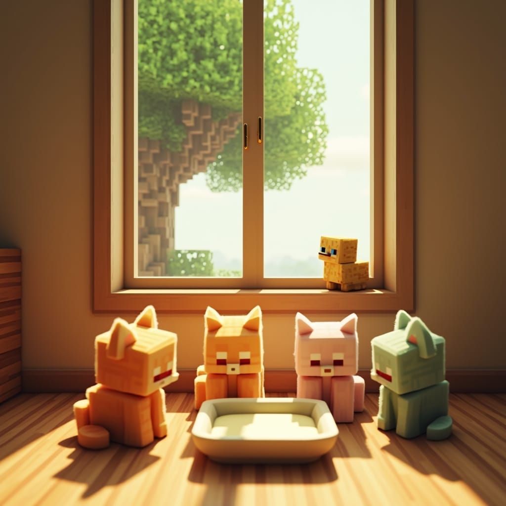 Minecraft-Inspired Cubic Whimsy with Adorable Kitten Cubes