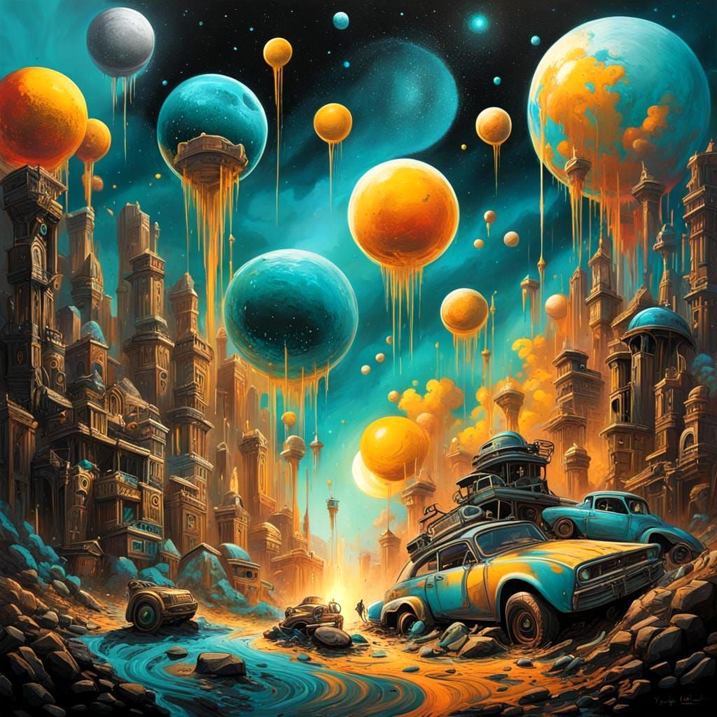 Psychedelic Post-Apocalyptic Wonderland in Surrealist Style