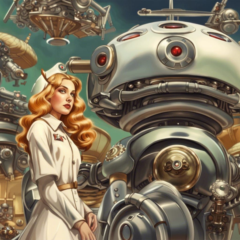 Robots Supervised by ATS Women: Detailed Matte Painting