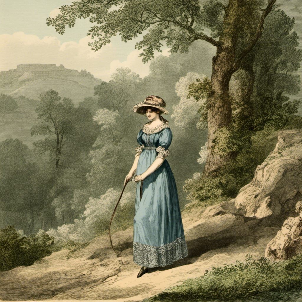 Regency Era Woman in Countryside Landscape