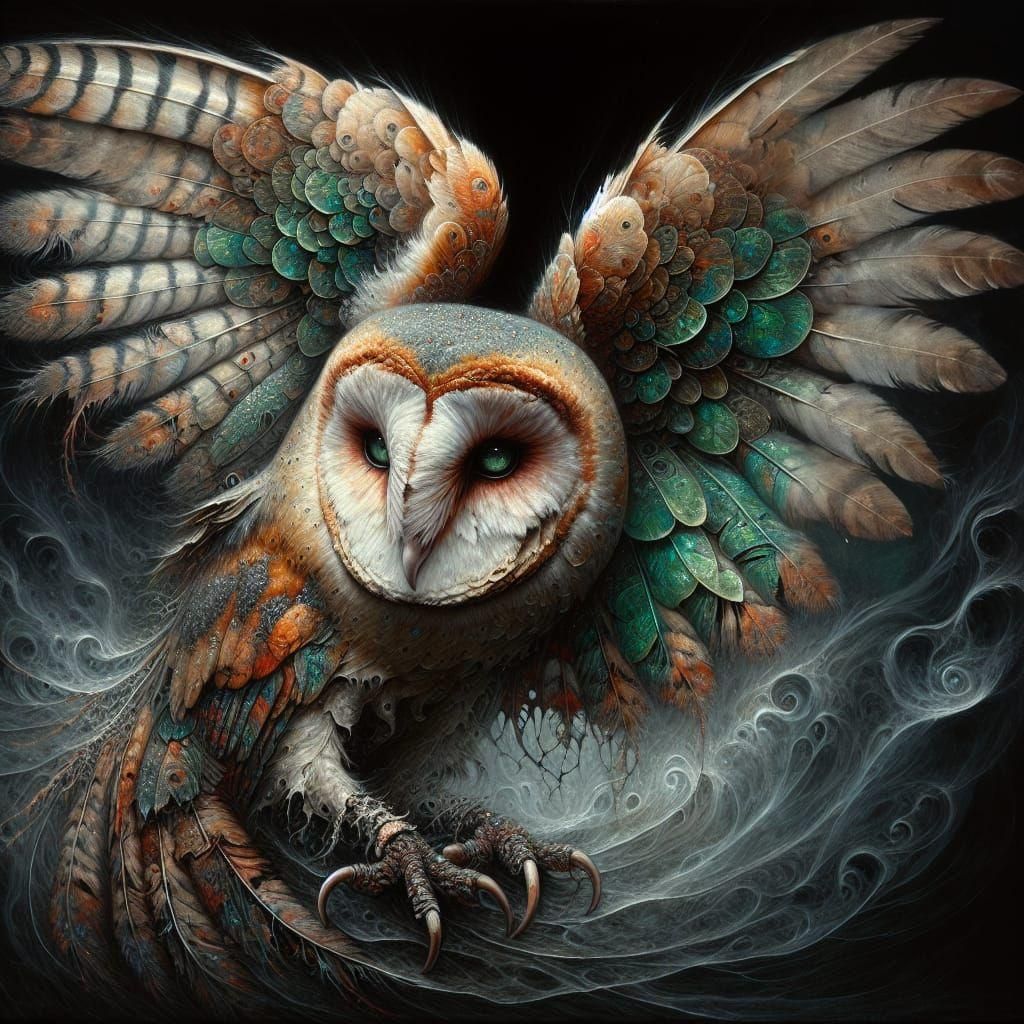 Ethereal Barn Owl in Acrylic Painting