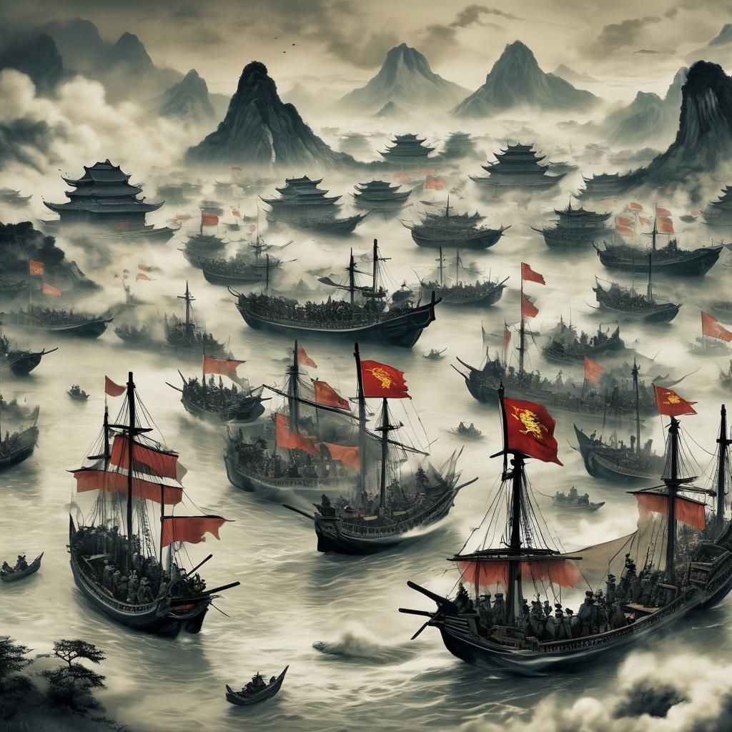 Ming Dynasty War Scene Illustration in Ancient Chinese Style