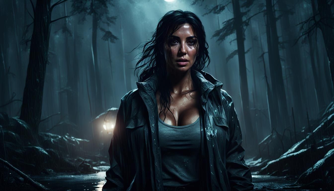 Kim Kardashian as Alan Wake in Stormy Forest