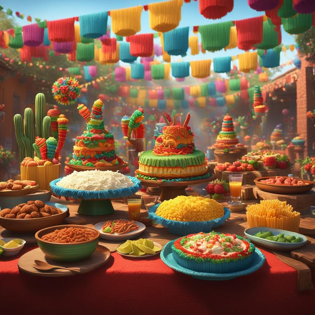 Cinco de Mayo Celebration with Piñatas and Mexican Food