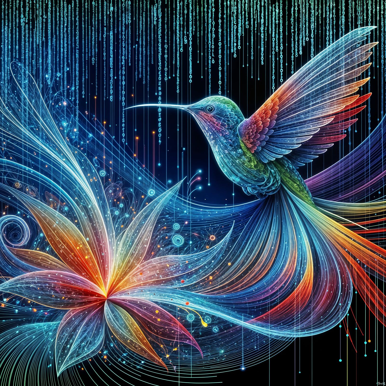 Digital Hummingbird in Electric Colors