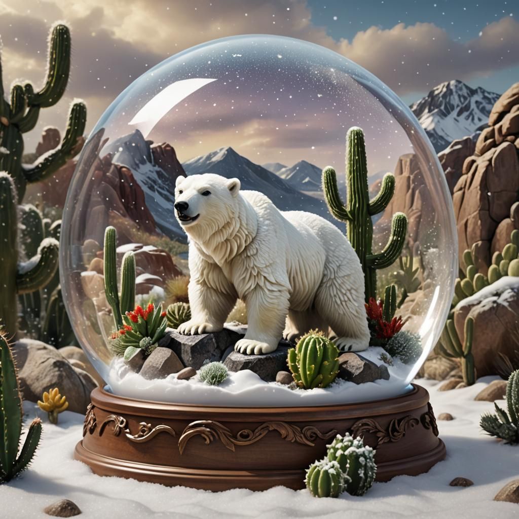 Polar Bear Snow Globe in Desert Landscape