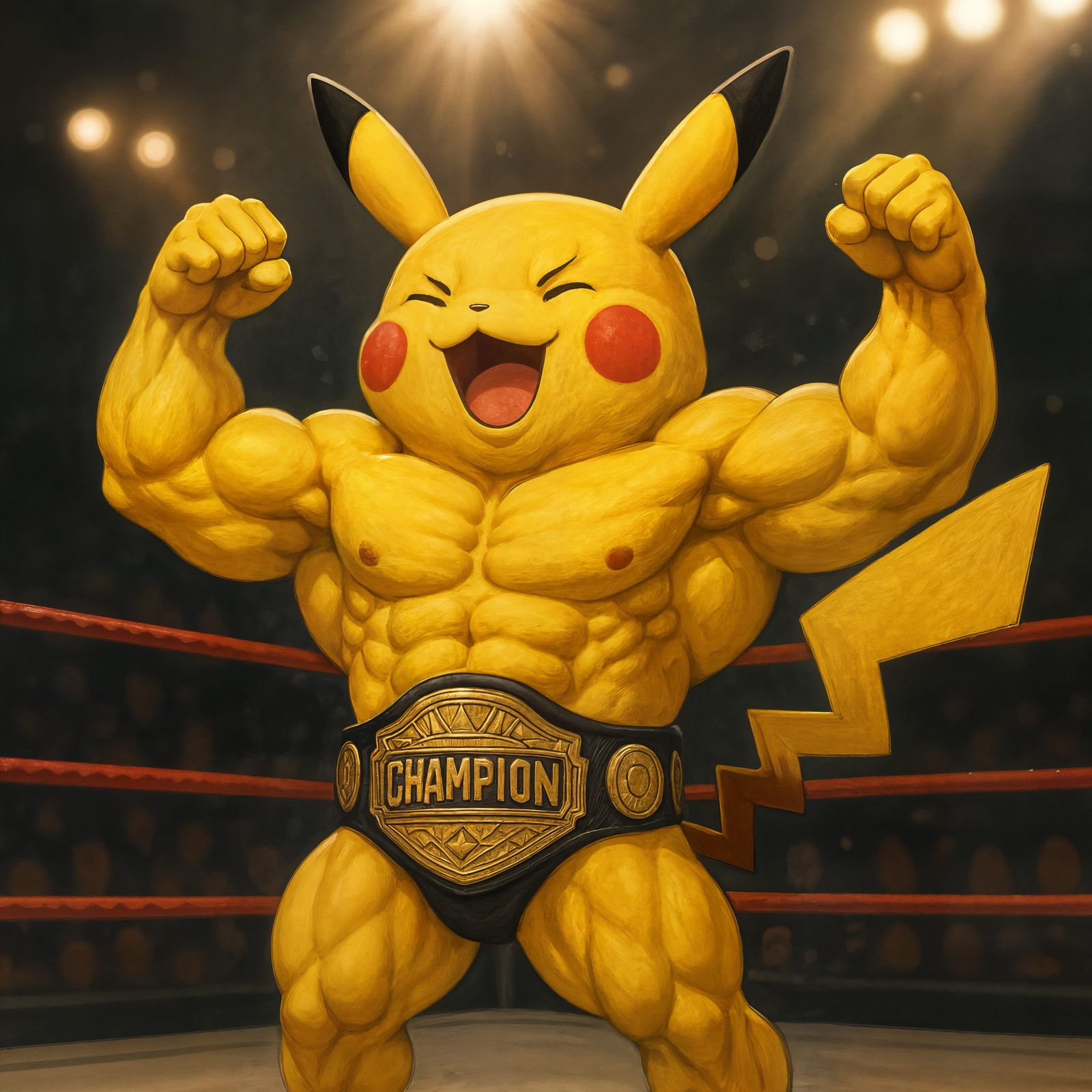 Muscular Pikachu Wrestler Celebrates Victory