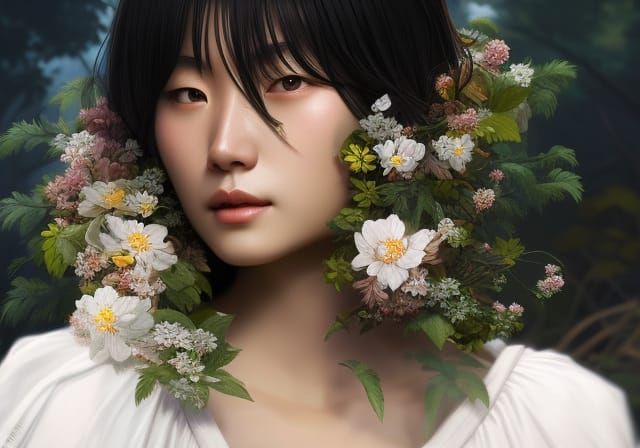 Kaya-no-hime: Japanese Goddess Portrait in Hyperdetailed Sty...