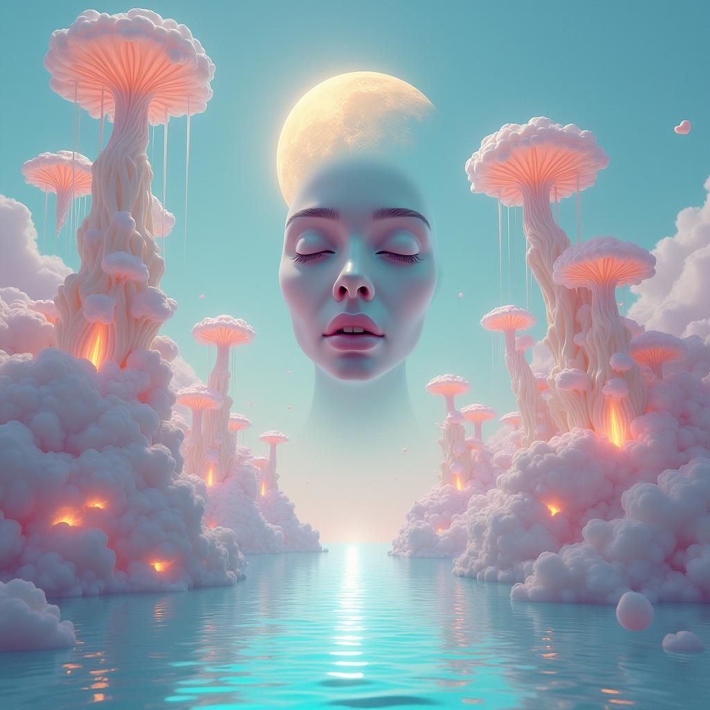 Surreal Dreamscape: Woman in Ethereal Landscape