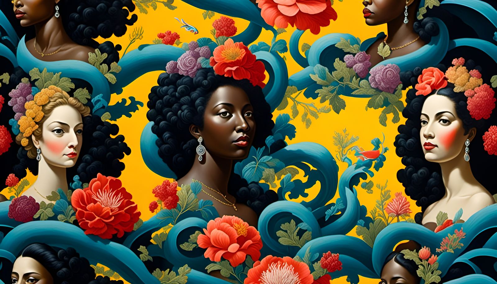 Afrofuturist Cryptid Mother in a Boschian Hellscape