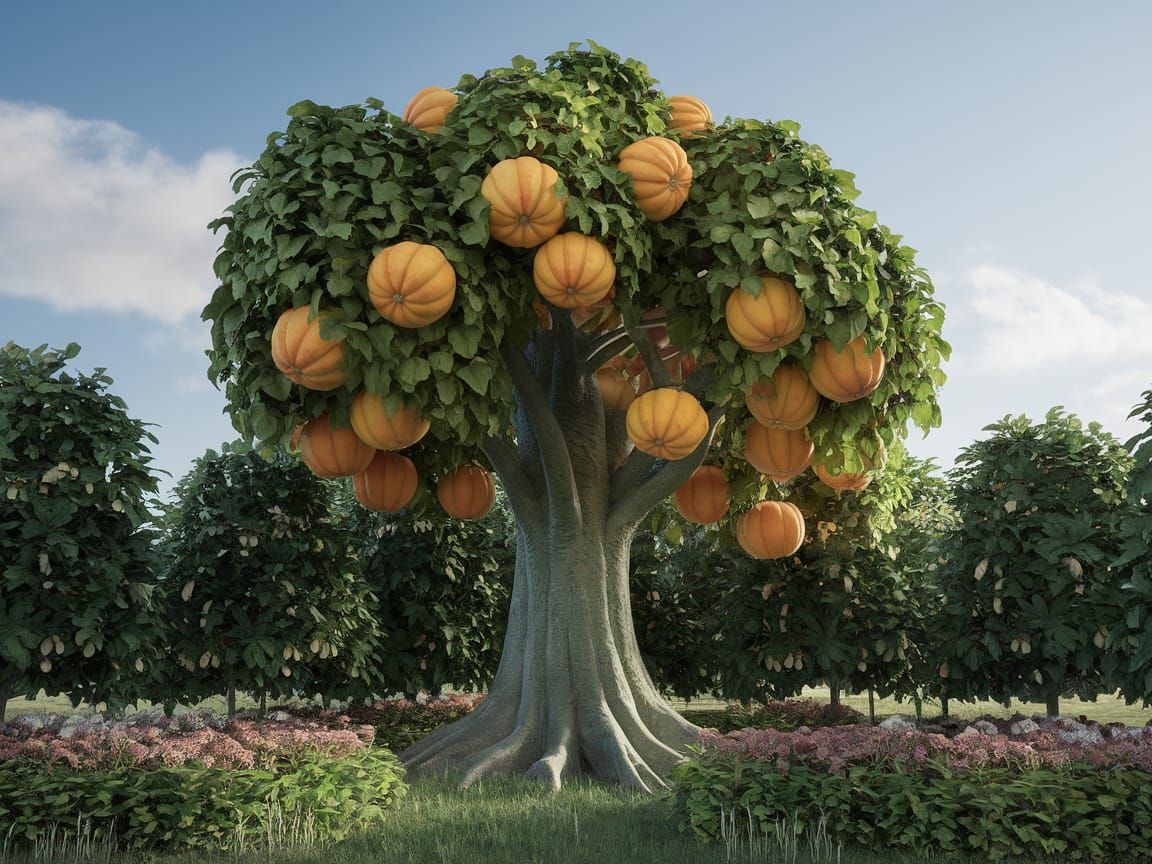 Giant Pumpkin-Apple Tree in Photorealistic Garden