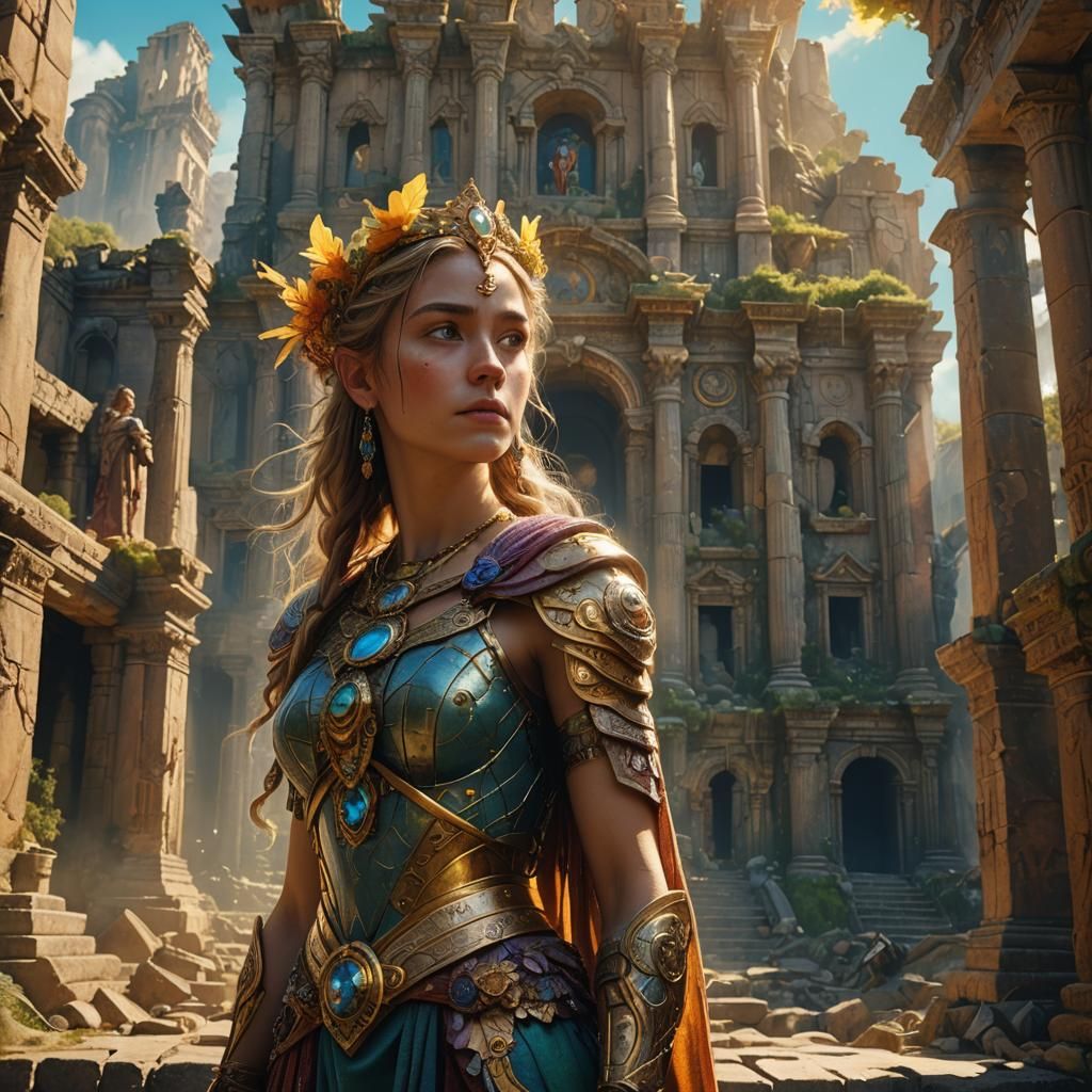 Fantasy Heroine in Ancient Ruins: Cinematic Digital Art