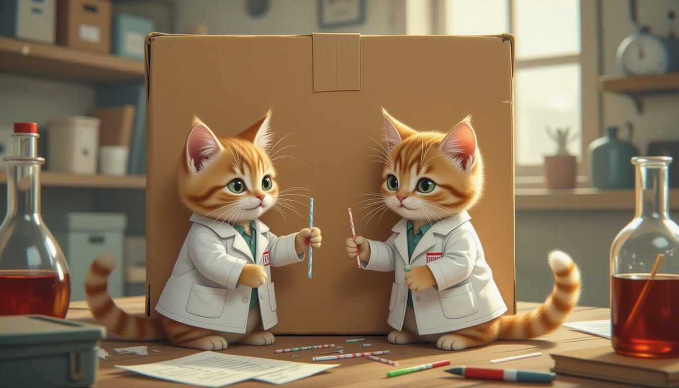 Cats in Lab Coats in Dreamlike Lab Scene