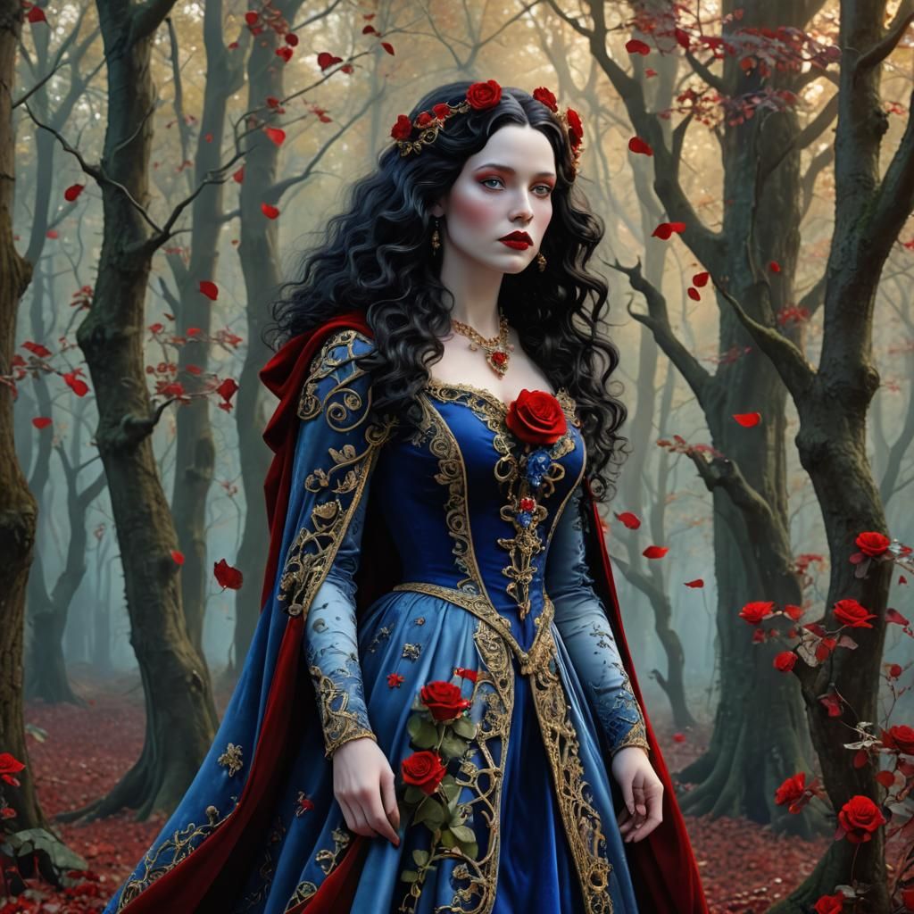 Medieval Woman with Roses in a Creepy Forest