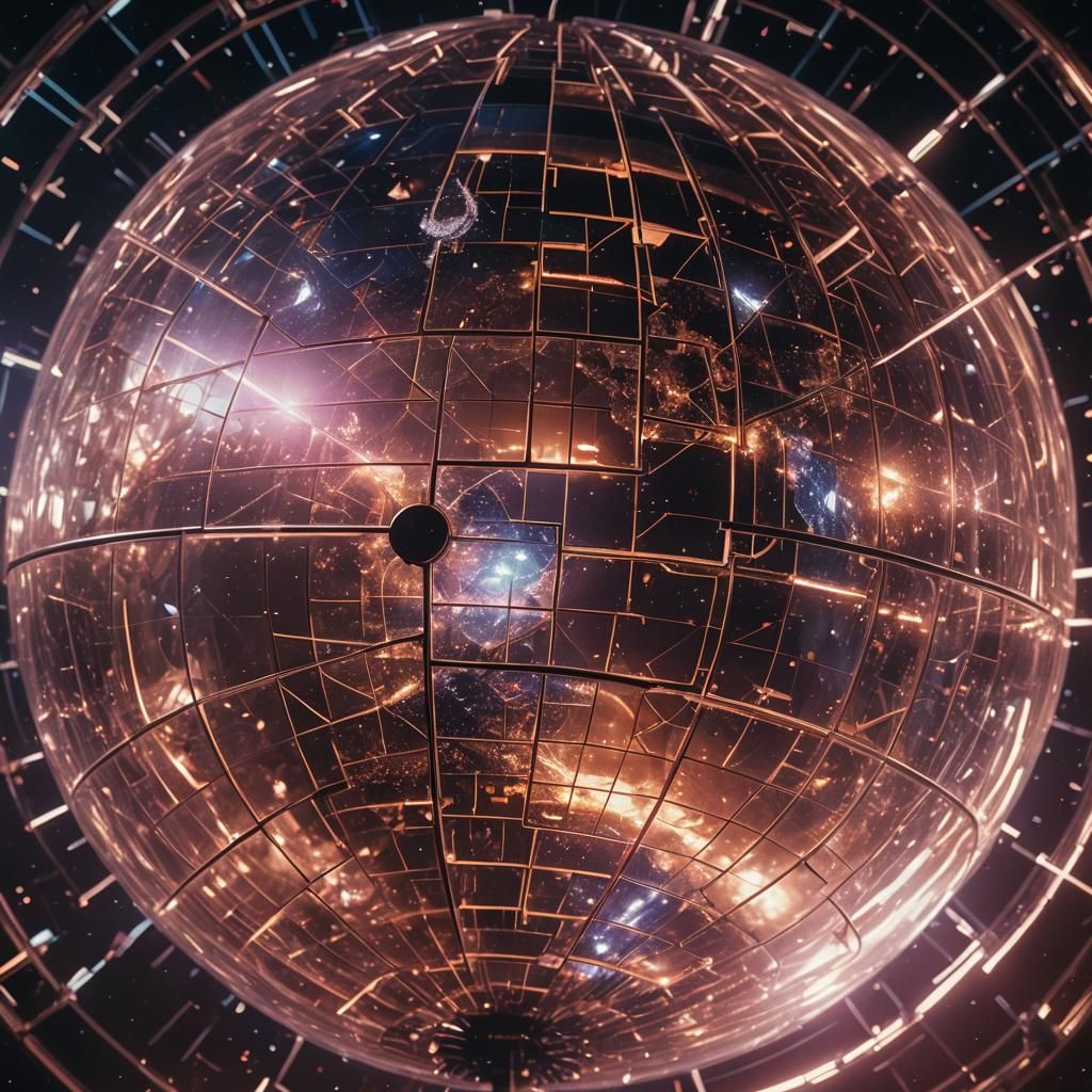 Planet in Globe Inside Dyson Sphere: Cinematic Still