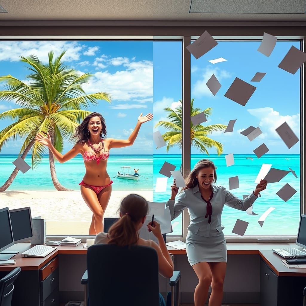 Secretaries' Vacation: Tropical Bliss vs. Office Chaos