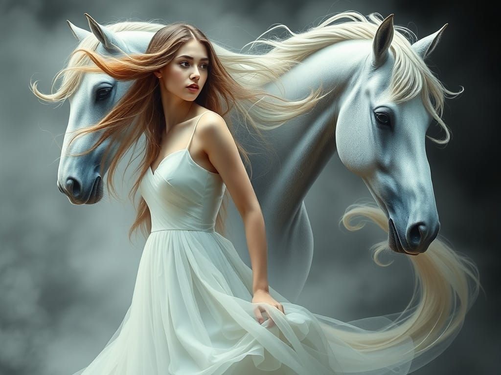 Ethereal Woman Transforms into Majestic Horse