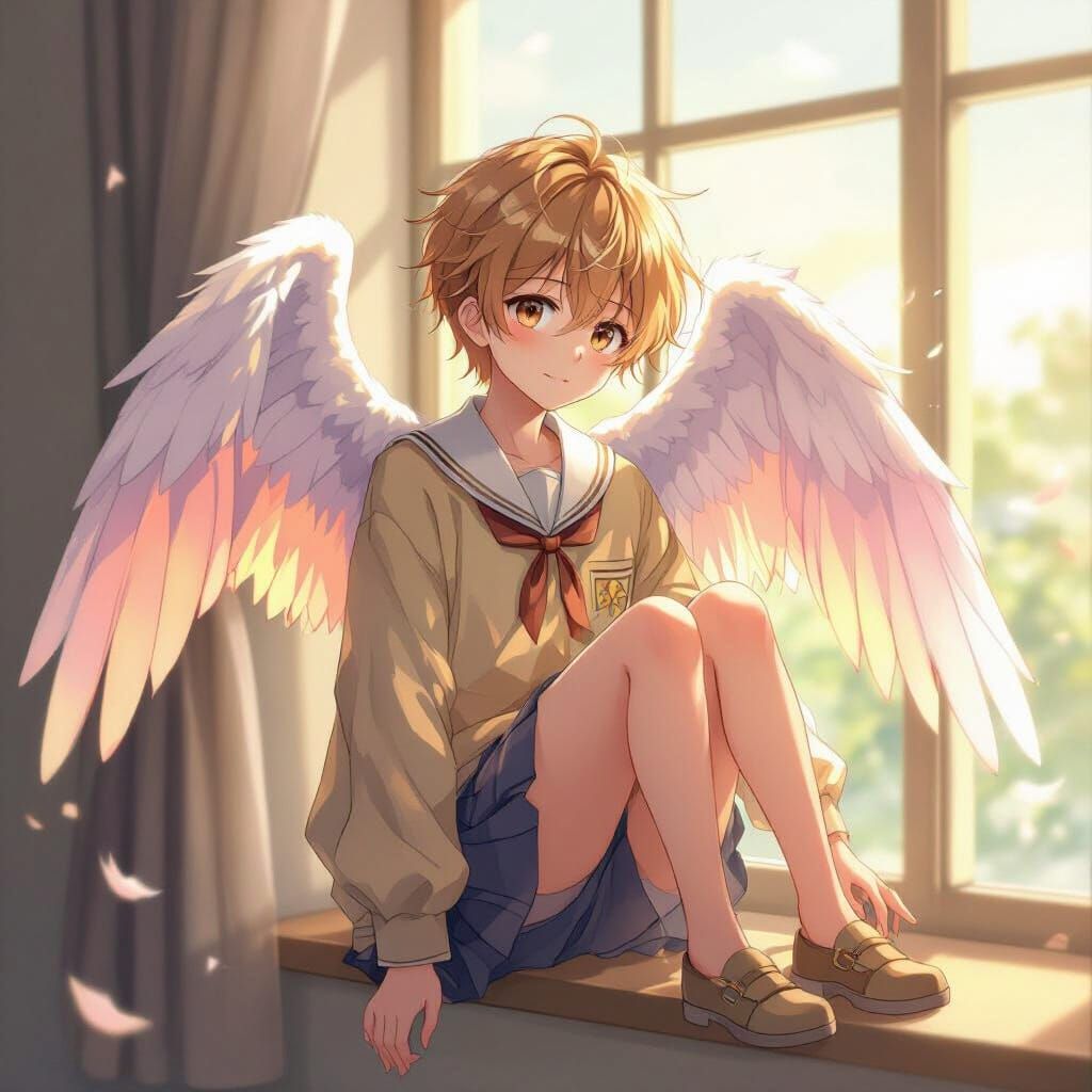 Anime Boy Kotori Takami With Dove Wings