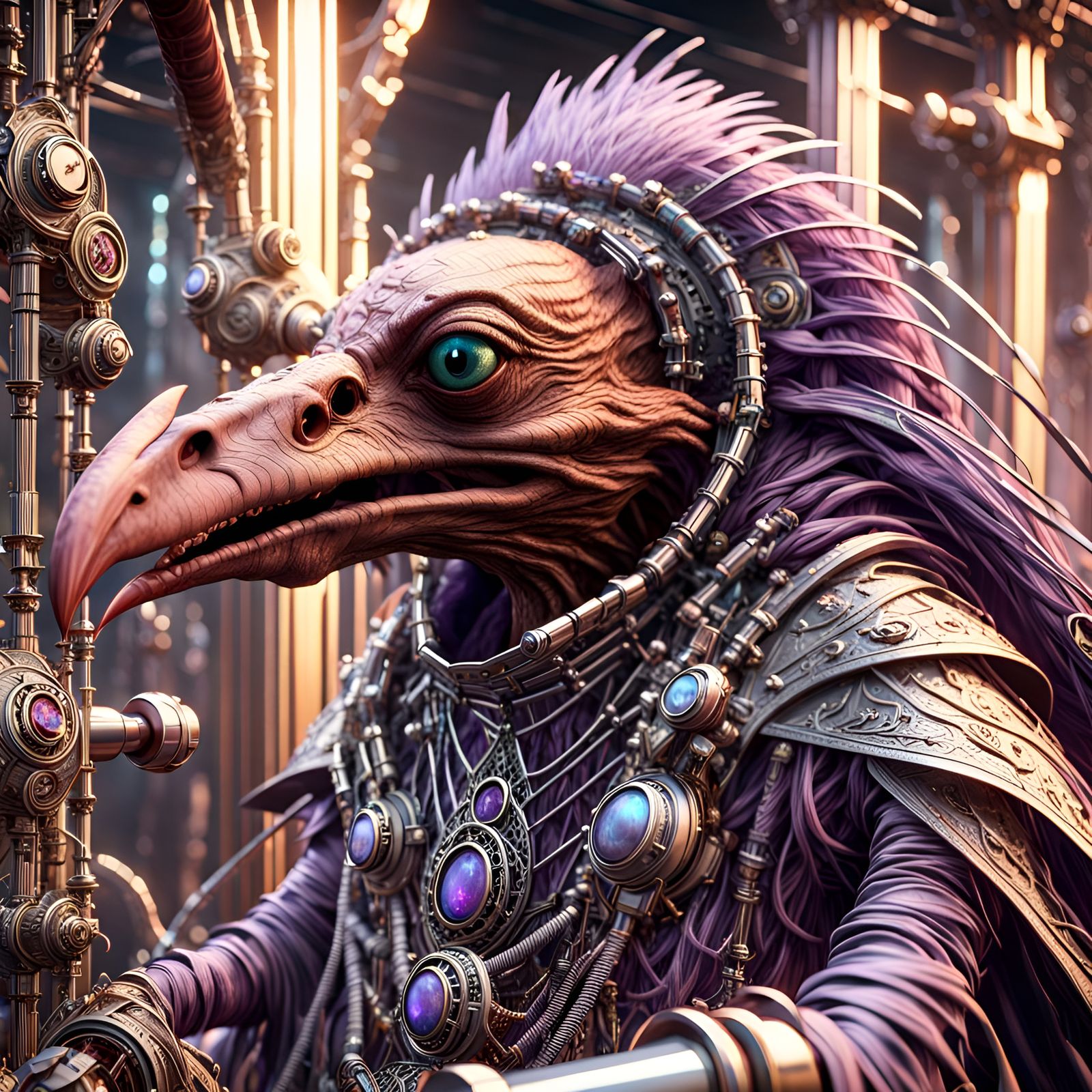 Futuristic Cybernetic Creatures Guarding Dark Crystal