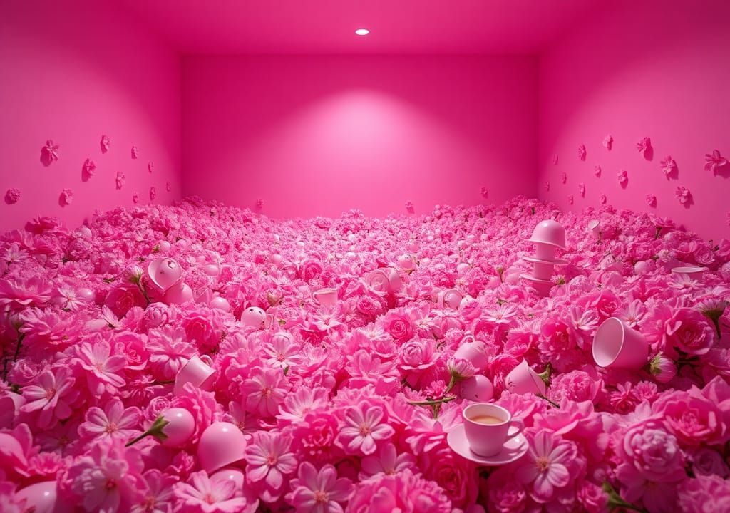 Surreal Pink Void: Eclectic Collection of Objects