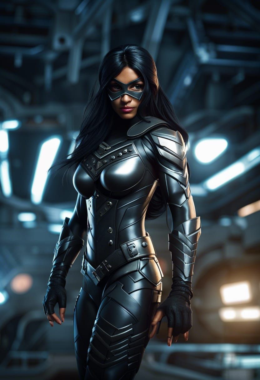 Indian Teenage Superheroine on Rooftop in Tactical Armor
