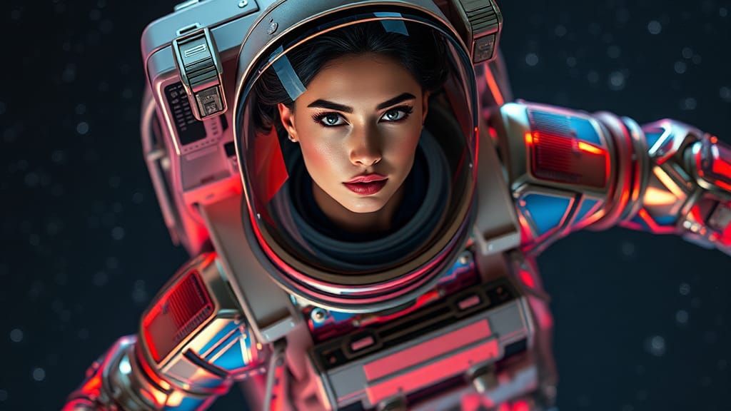 Stunning Female Astronaut in Space, Photorealistic Style