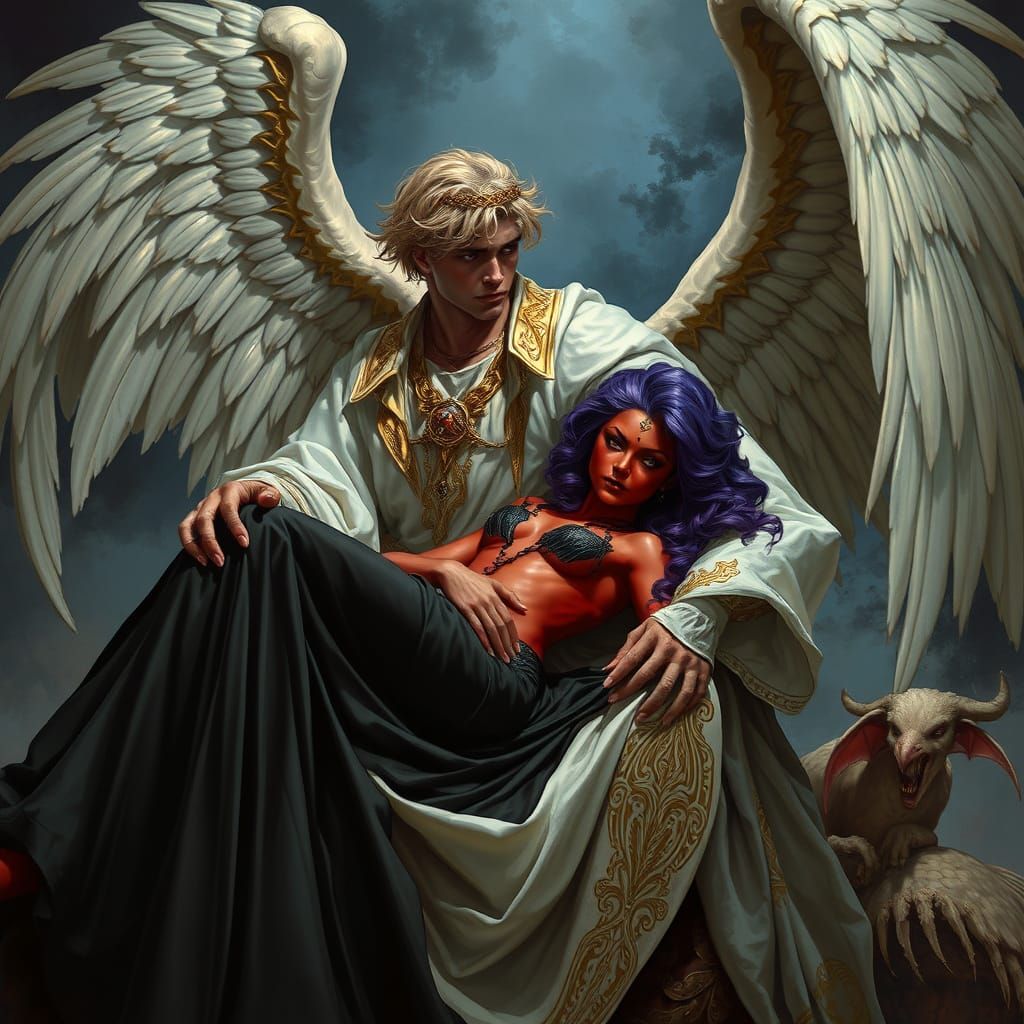 Angel and Demoness in Fantasy Art Style